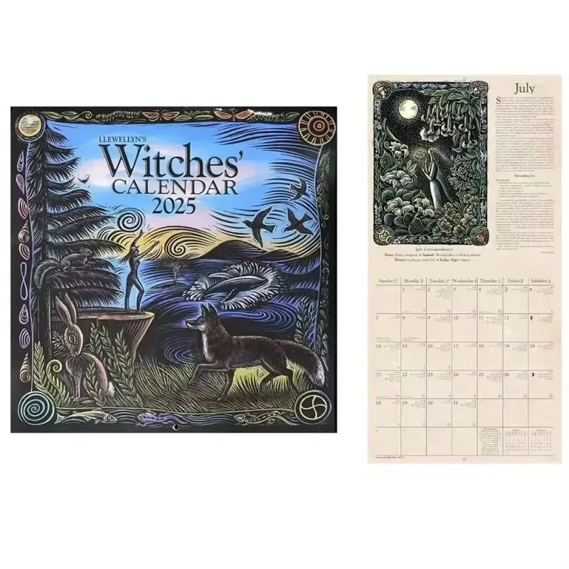 Creative Hangable 2025 Calendar Paper Almanacs & Datebooks 2025 Witches' Calendar Wall Calendar  Retro Style Art Wall Calendar