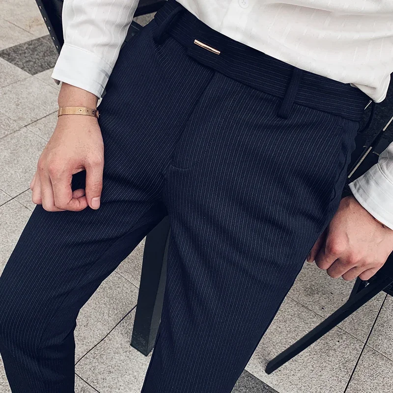 Men Striped Suit Pants Slim Fit 2024 Spring New Hot Dress Pants Office Party Trousers Business Casual Formal Pants Men Clothing