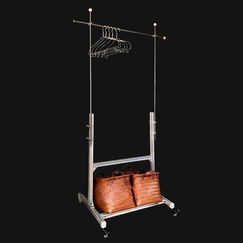 

Simple clothing store display rack Aluminum profile with wheel hanger Floor-to-ceiling hanger rod display rack Shelf Coat rack