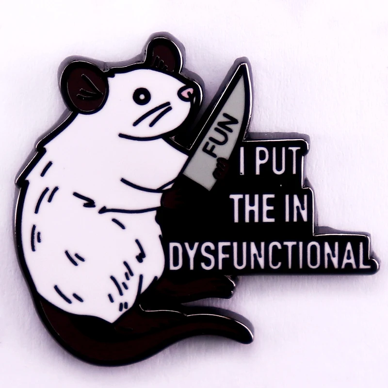 I Put The Fun In Dysfunctional Lapel Pin Badge Funny Possum With Knife Enamel Pin