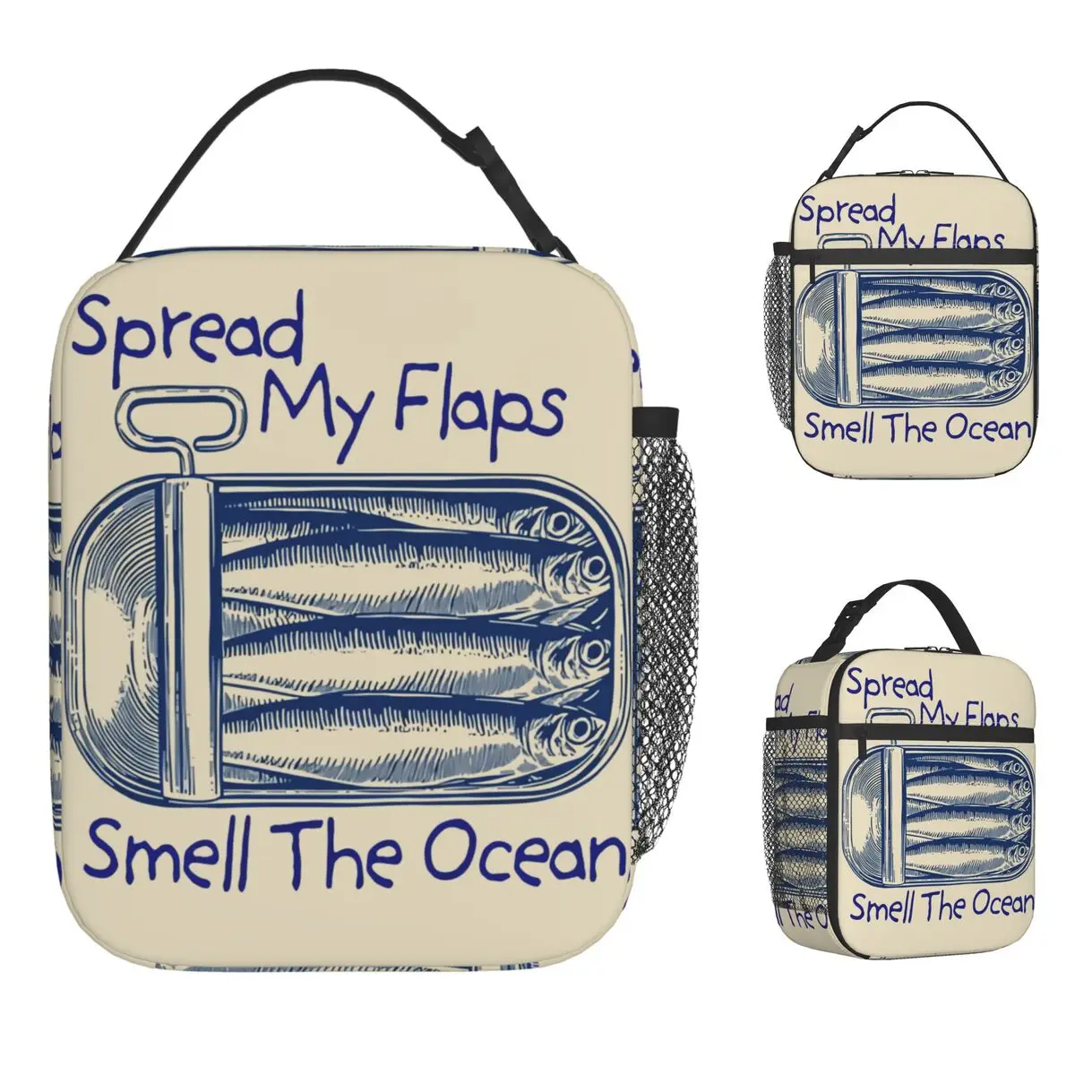 

Сардинаки Spread My Flaps Smell The Ocean Сумка для обеда Портативная коробка для завтрака на молнии Дорожный принт Винтажные водонепроницаемые термосумки для обеда