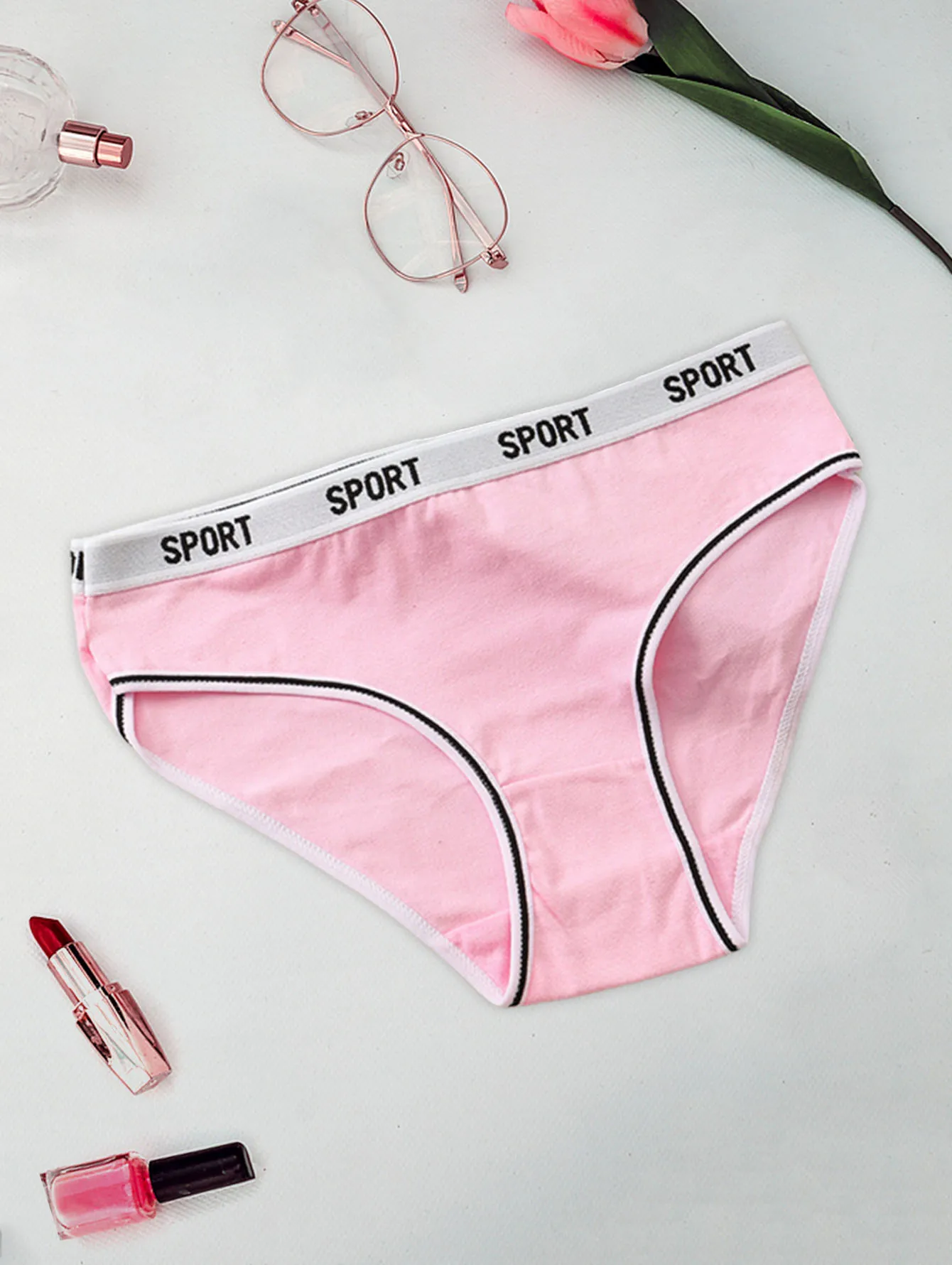 5°я Woj Sportstijl Sexy katoenen damesslipje, middelhoge taille Traceless Comfortabel ademend Driehoekslip voor dames