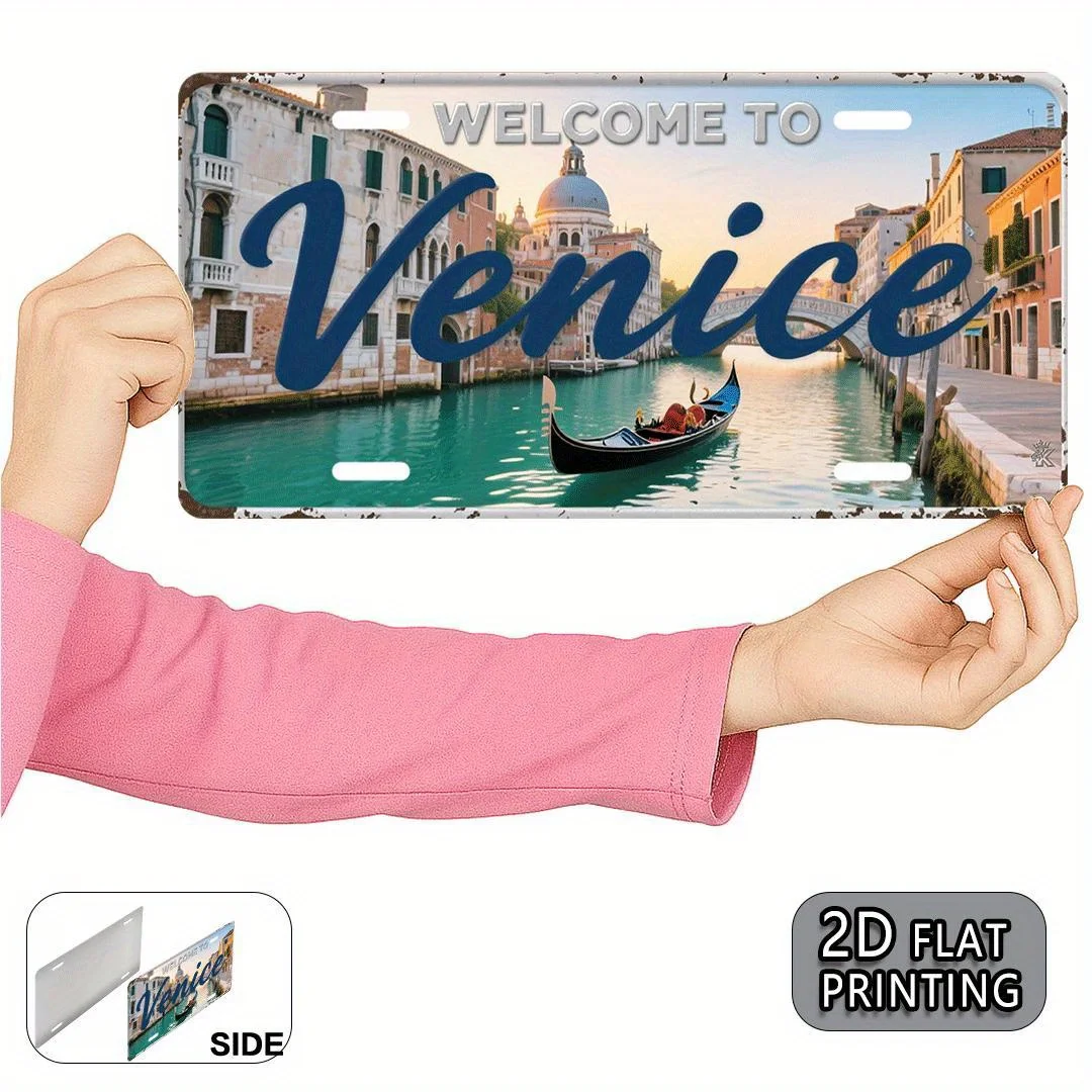 2D Flat Venice Italian Plaque Sign Themed Car/Boat License Plate Frame Italian Style Home, Travel, Venice Decorative Gift