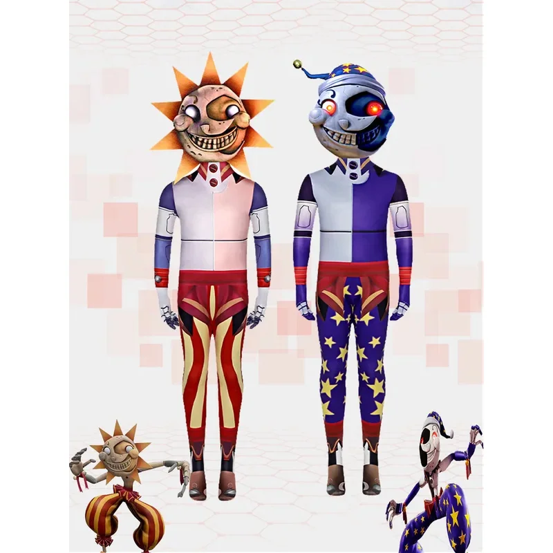 Anime Sundrop Moondrop Cosplay Costume Sun Moon Clown Puppet Cosplay Outfit Halloween Birthday Party Costume Mask Kids Boy