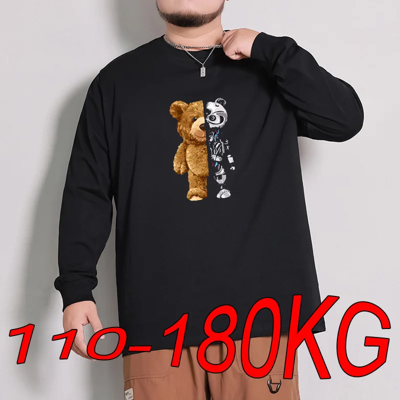 Men's Printed Sweatshirts Large Size Autumn Pure Cotton Casual Loose Long-sleeved Round Neck Tops Oversized XL-7XL Pullover