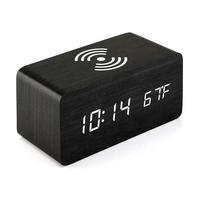 Alarm Clock LED Digital Wooden USB/AAA Powered Table Watch with Temperature Humidity Wireless Charging Electronic Desk Clocks