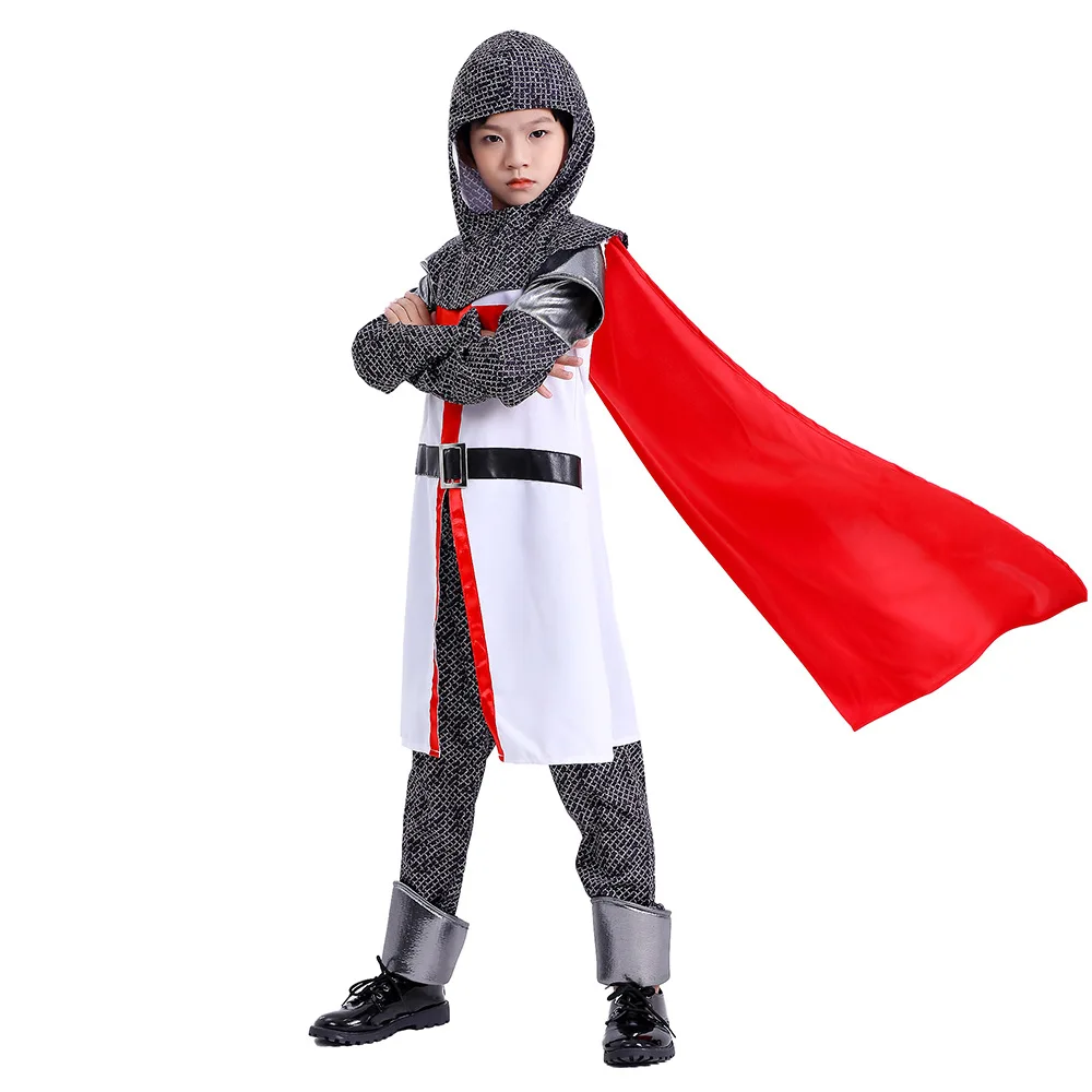 Kids Medieval Crusades Knight Cosplay Costume Boys Halloween Cosplay Reading Day Cosplay Suits Stage Performance Costumes