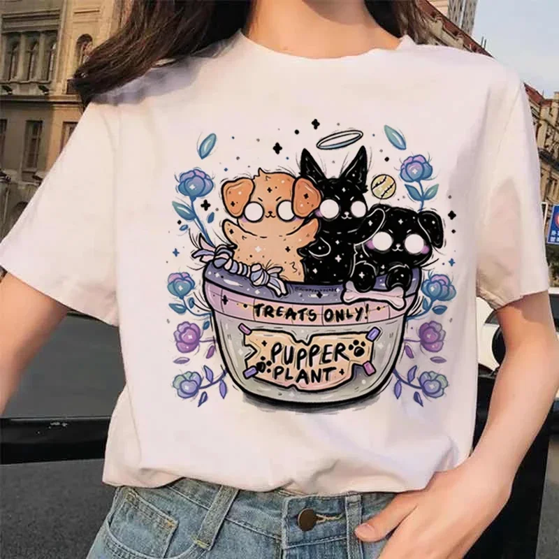 Women's High Quality TopsWomen's Cotton T-shirt Simple Mystic Tee Cartoon Print T-shirt Spring Summer Short Sleeve Clothes