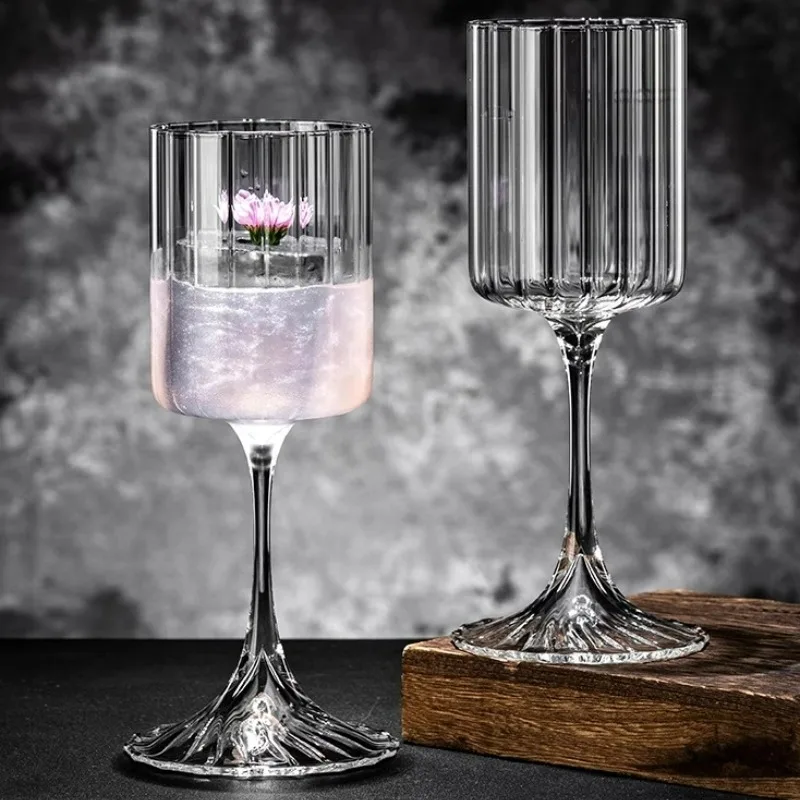 Creative Cocktail Glasses Cups Simple Striped Cocktail Glasses Cup Red Wine Glass Cup Glass Goblet Atmospheric Champagne Glass