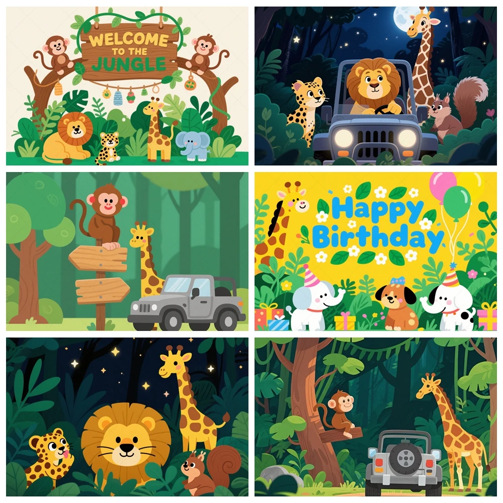 

Welcome To The Jungle Photography Background Adventure Zoo Children's Birthday Cake Smash Portrait Decor Baby Shower Backdrop