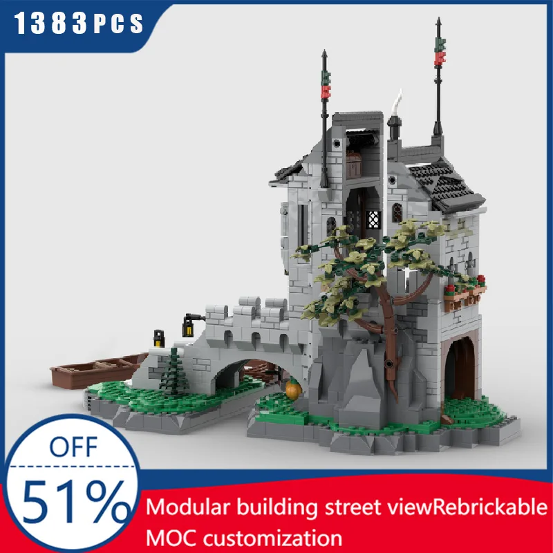 1383 PCS MOC Medieval Fortress Model Building Watch Tower Architecture Block DIY Kid Assembly Bricks Toys Useful Christmas Gift