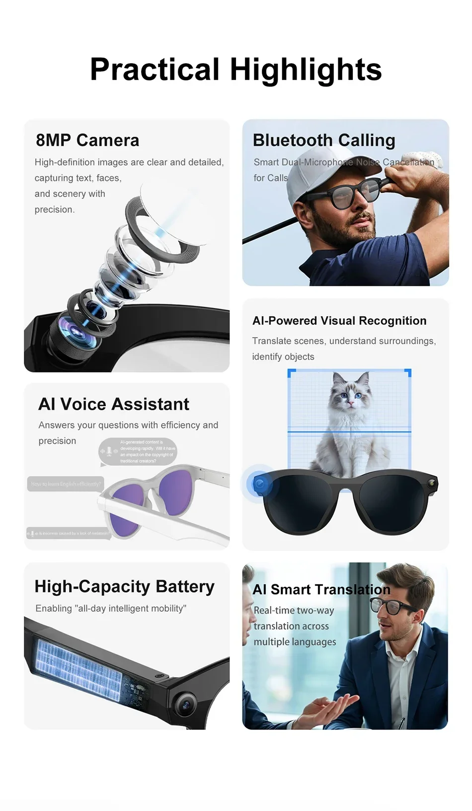 OnePlus 8KHD Smart-Brille 1200W Pixel Kamera Bildaufnahme KI-Übersetzung Konversationsaufzeichnung Musik Smart-Brille 2026 Neu – Detail 2