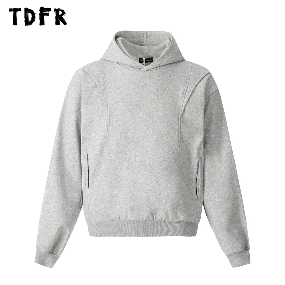 

Solid Color Spliced Hooded Sweatshirts Mens Autumn Winter Streetwear Loose Long Sleeve Pocket Hoodies Men