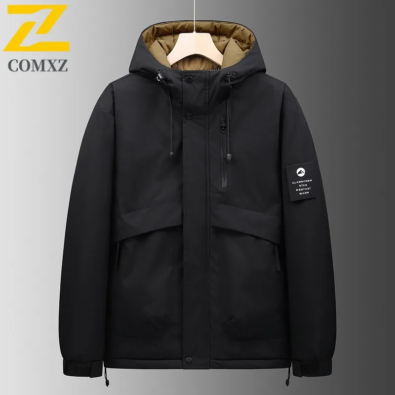 

COMXZ Мужская куртка-паркер, минималистичная стильная ветрозащитная теплая легкая лыжная уличная стеганая куртка, зимние куртки с капюшоном для кемпинга