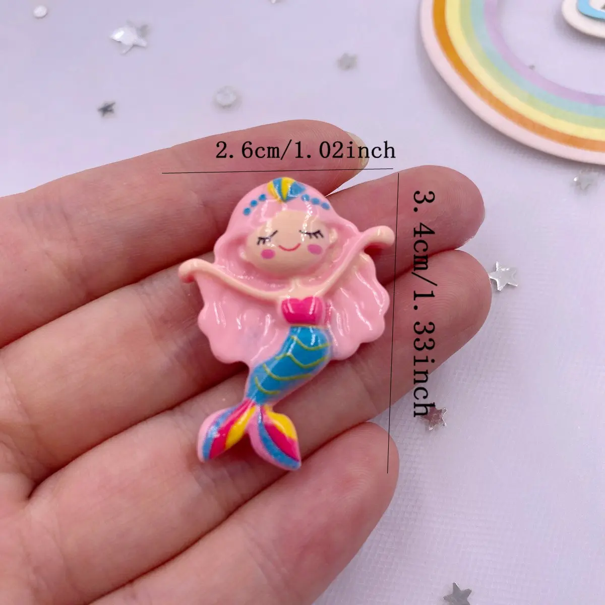 Colorful Resin Cute Pink Mermaid Princess Girl Flatback Stone Figurines 10PCS Scrapbook DIY Bow Hairpin Decor Crafts Accessories