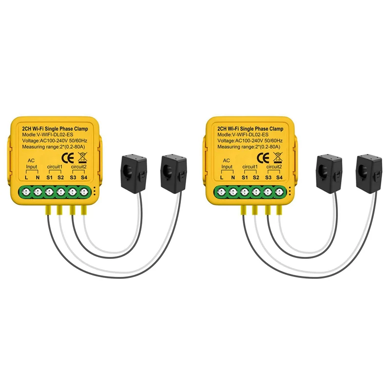 

AT29-2X Tuya Bilateral Wifi Energy Meter 80A With Clamp CT Kwh Power Electricity Consumption Monitor For Alexa Google Home(B)