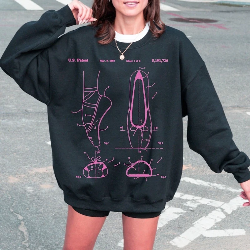 Pointe shoe patent sweatshirt ballet retro aesthetic ballerina apparel on gift pointe dancer clothing barre warm up Pullover