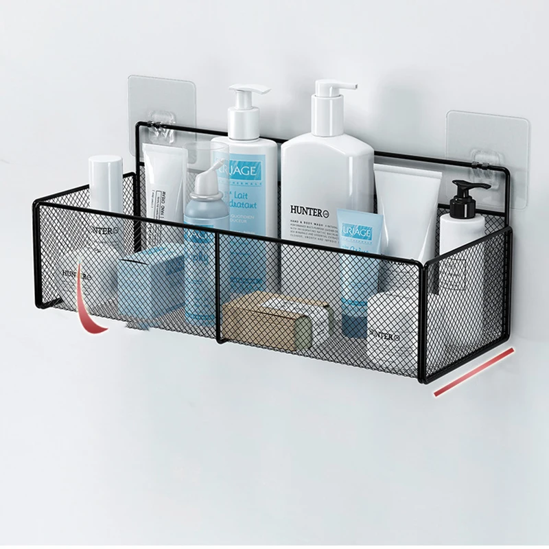 Bathroom Shelf Makeup Storage Organizer Alloy Shampoo Rack Shower Shelf No Drill Wall Shelf  With Suction Cup