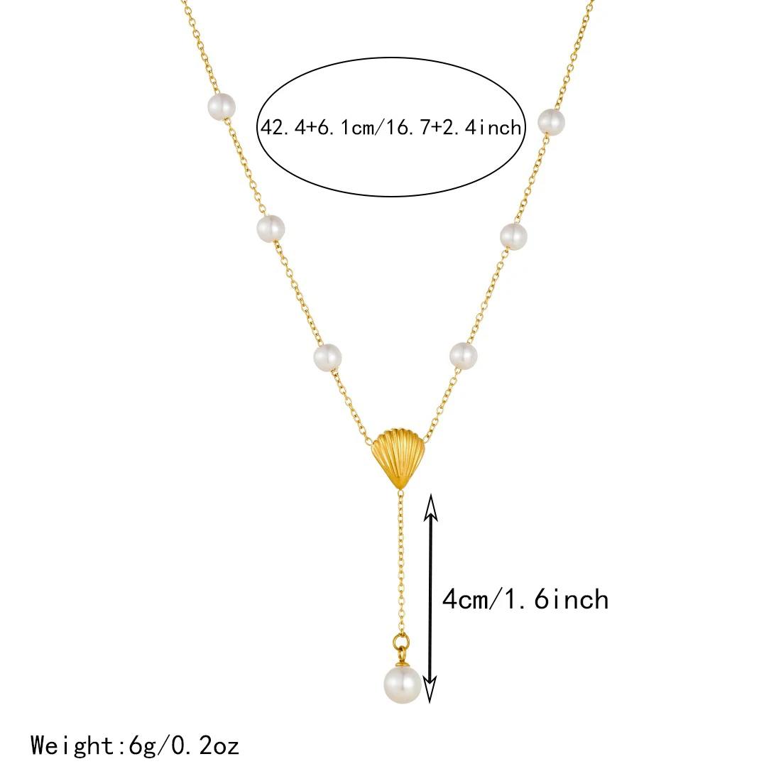 LAMENGLY 316L Stainless Steel Shell & Pearl Lariat Necklace 2026 Trendy Beachy Jewelry for Party Gifts & Daily Fashion for Women