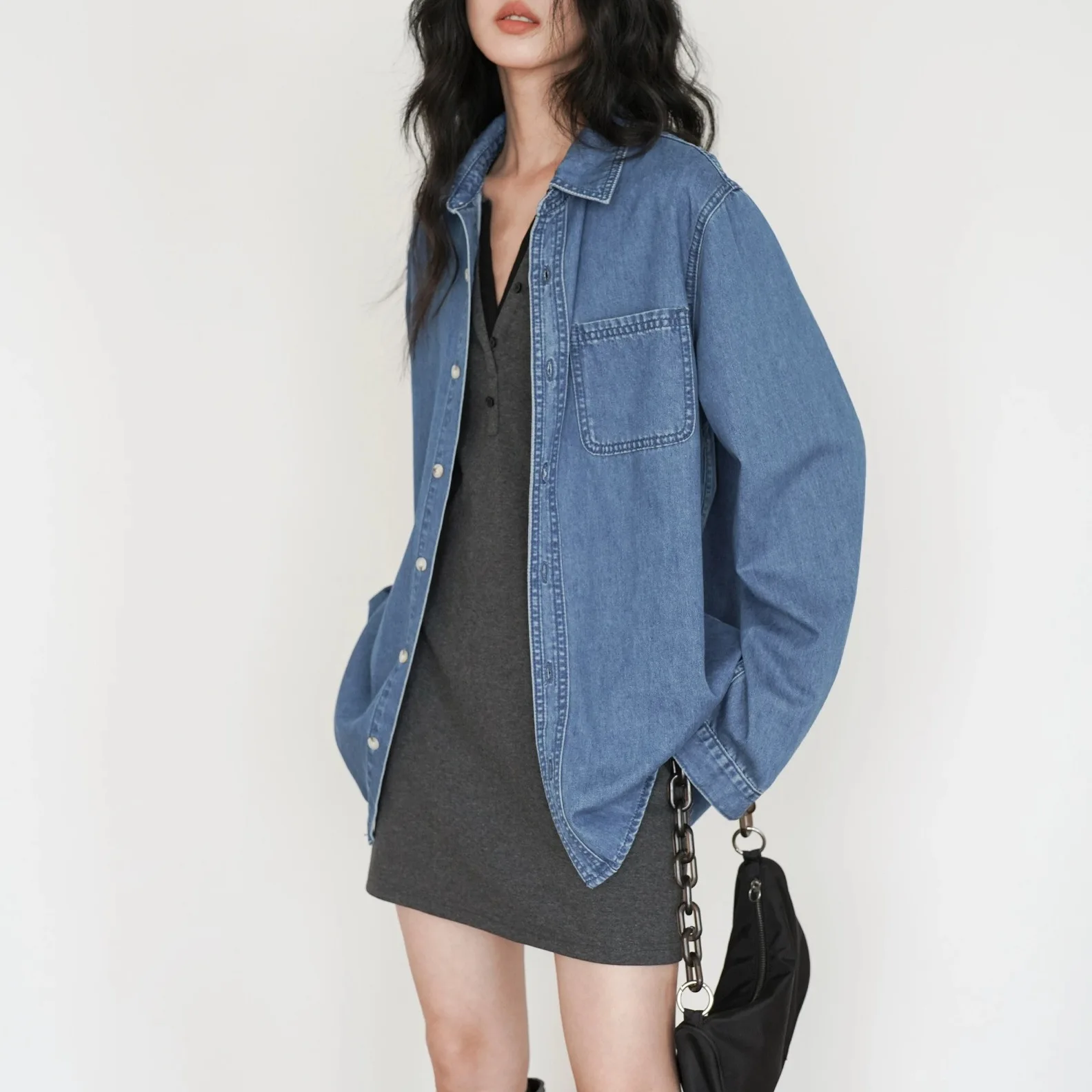 

Женская джинсовая куртка EIGHONTH свободного кроя с длинными рукавами, универсальный кардиган на весну-осень, модный вариант для повседневной носки