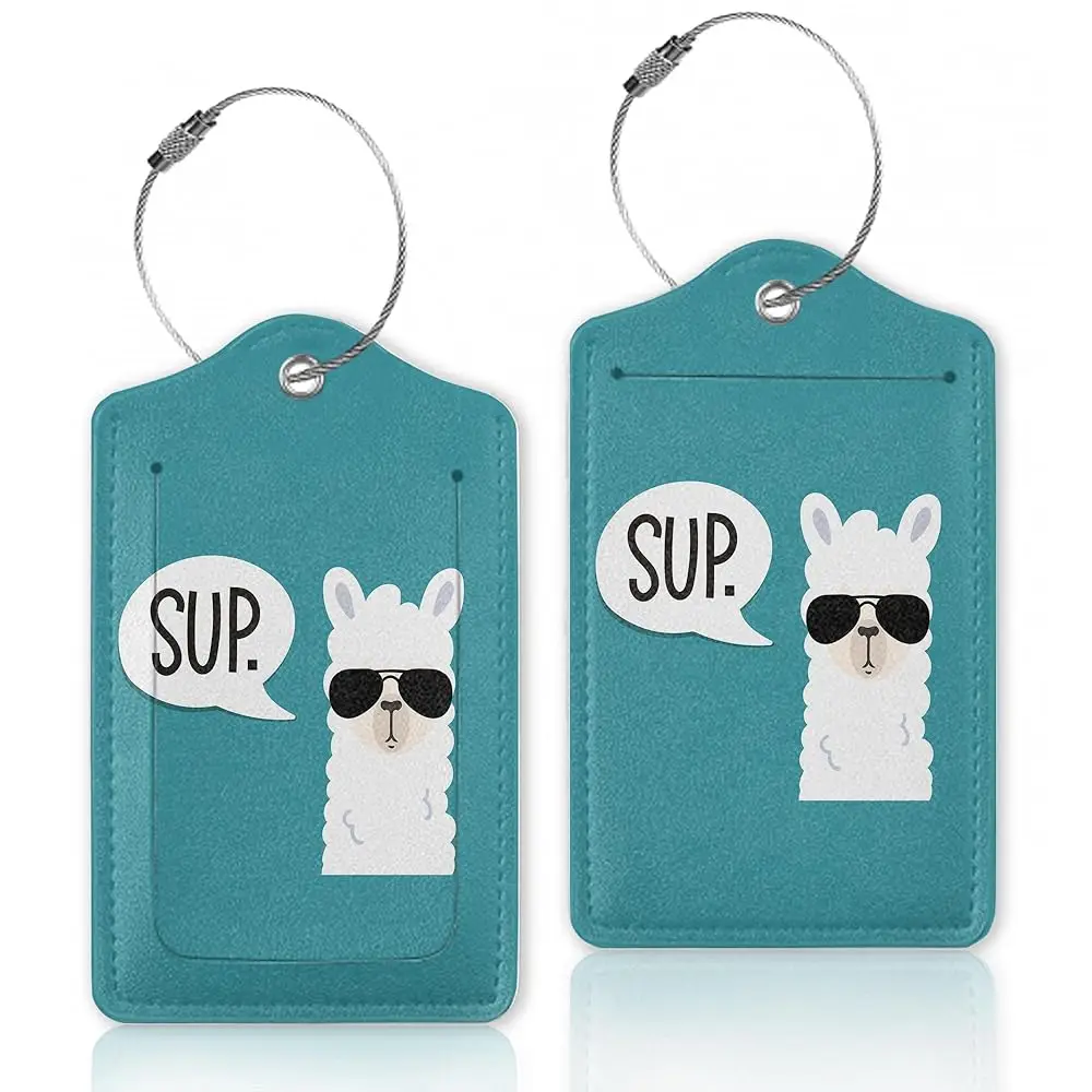 

2 Pcs Luggage Tags for Suitcases,Funny Sup Llama Leather Baggage Tags Identifiers for Travel, Privacy Protection Travel Bag L