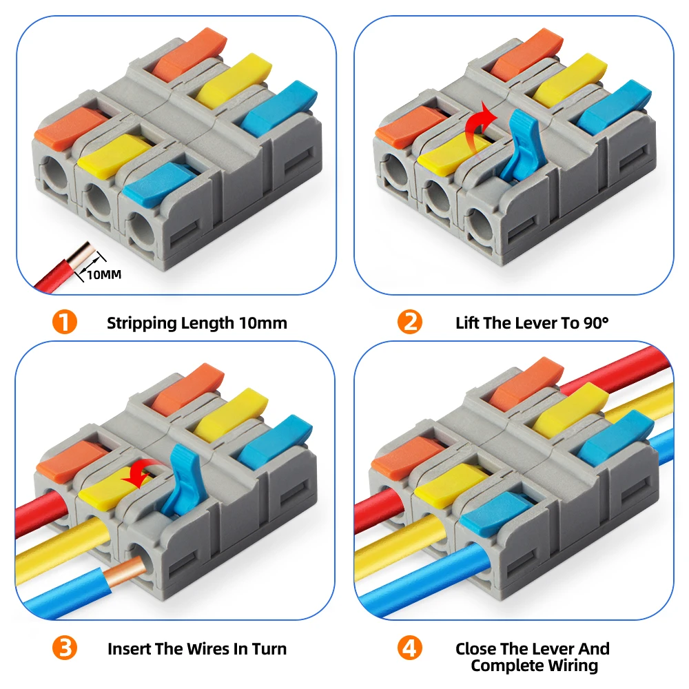 GTRIC Lever Wire Connectors 30/50/100PCS Compact Splicing Wire Connector 450V 32A Pluggable Interlocking Terminal Blocks