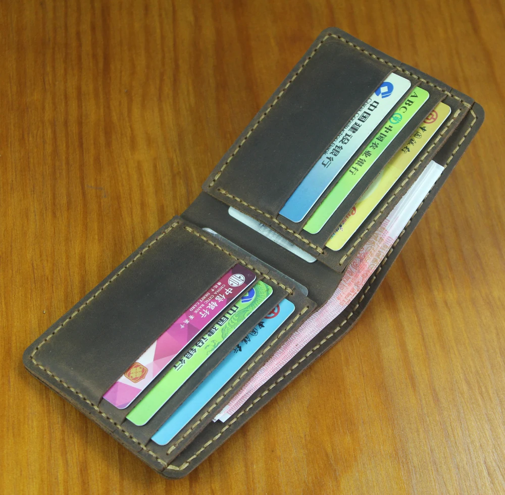 Luxury Handmade Genuine Leather Men's Wallet Bifold Money Bag Male Real Leather Money Clips Short Card Holder Wallet Vintage