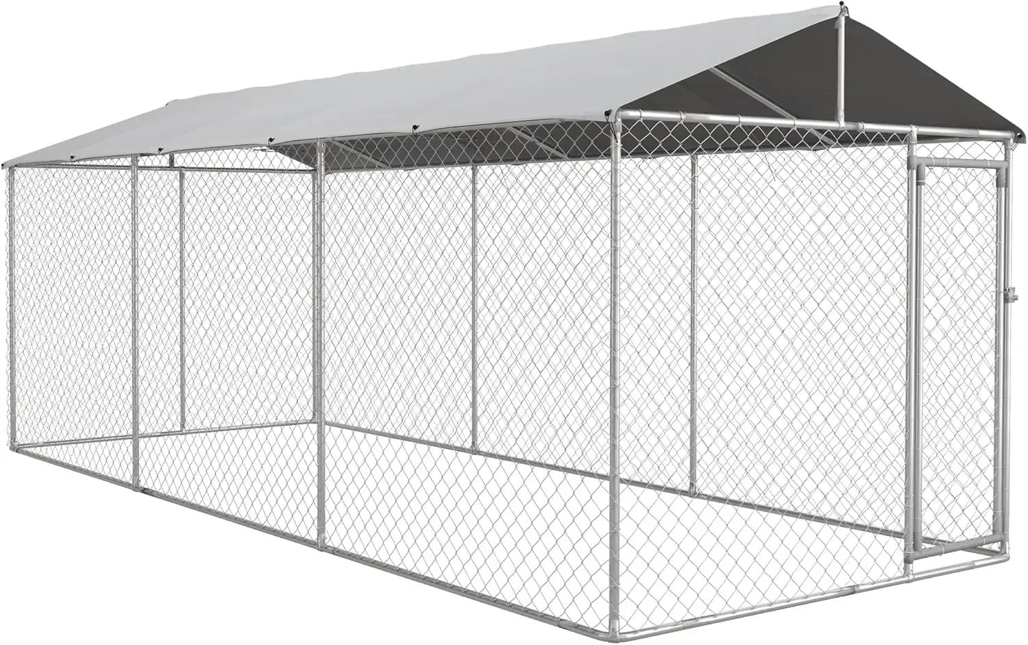 PawHut Large Dog Kennel Outside, Heavy Duty Dog Cage with Waterproof Cover, Outdoor Fence Dog Run with Galvanized Chain Link, Se