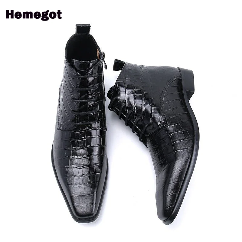 

Black Grid Pattern Men's Boots High-Top Cross-Strap Novelty Stylish Side Zipper Men Boots Big Size 37-47 Botas Zapatillas Mujer