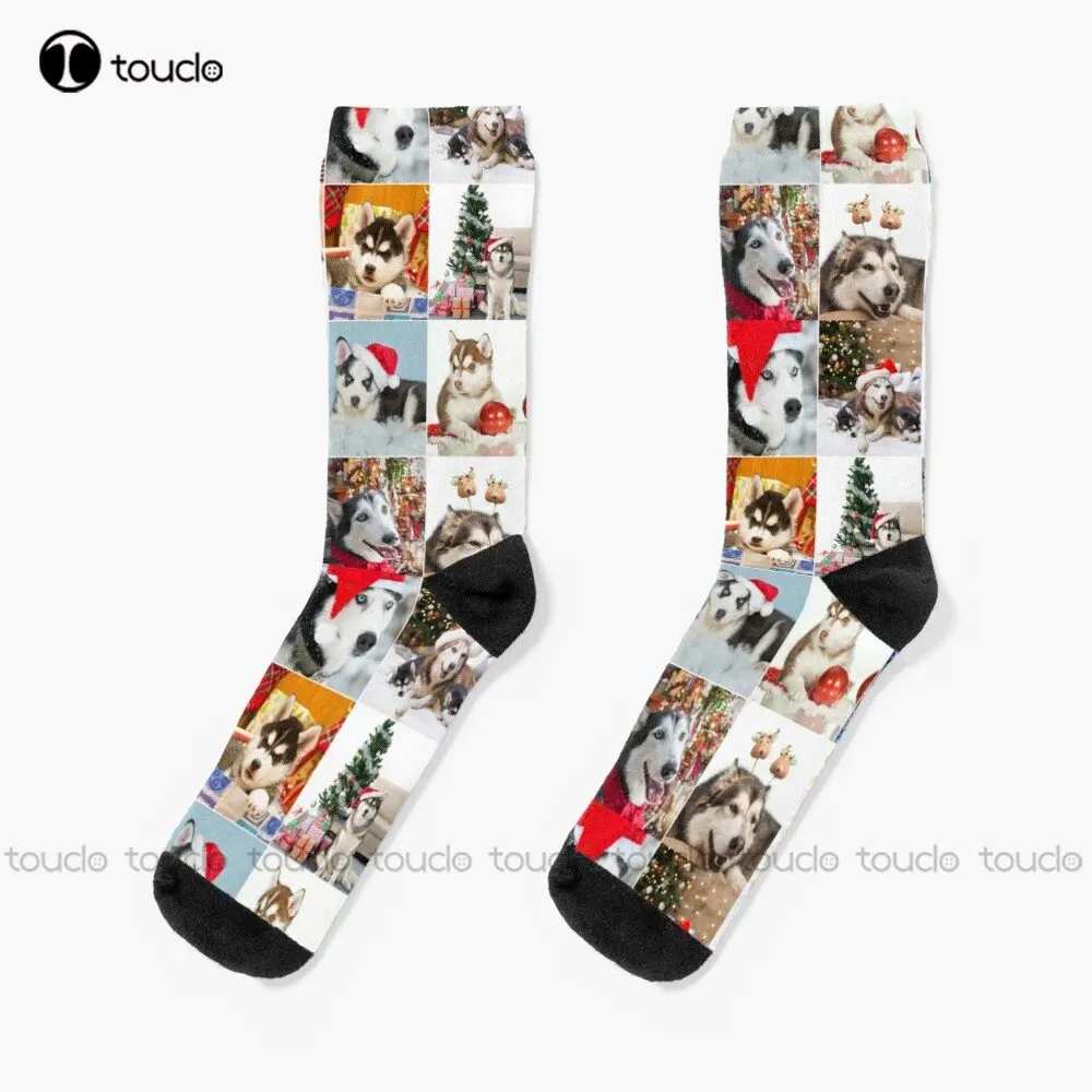 

Adorable Christmas Husky Photo Collage Socks Cotton Socks For Men Fashion Creative Leisure Funny Art Abstract Oil Painting Socks