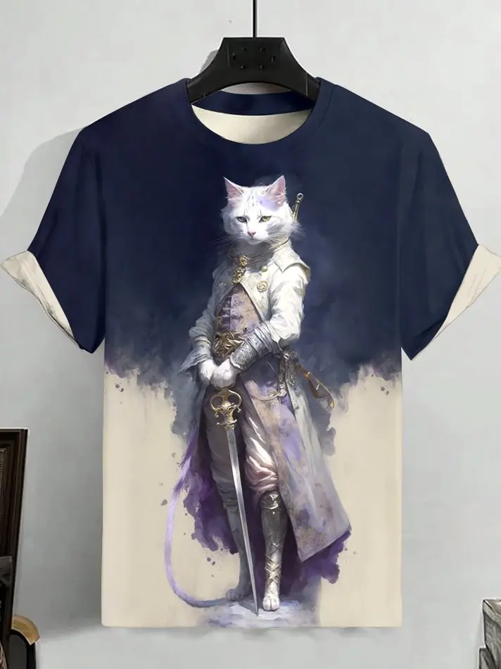Men's Edo Cat Samurai Warrior Japanese Art 3D Print Casual T-Shirts Men/Women Short Sleeve O-Neck Top Oversized Tee Kid Clothing image 3