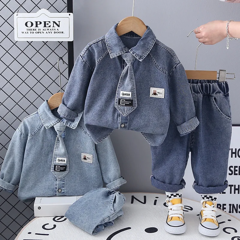 

Boys Clothes Sets Spring Autumn Children Denim Shirts Coats Pants 2pcs Fashion Jeans Suit For Baby Outfits Kids Tracksuits 4 5Y