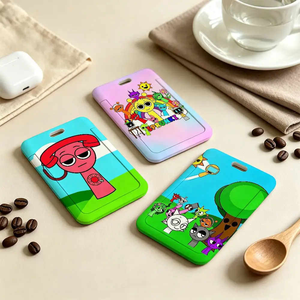 S-Sprunki Music Game Clear Window ID Card Holder Business Badge Holder With Neck Lanyard Office Work Permit Card Cover