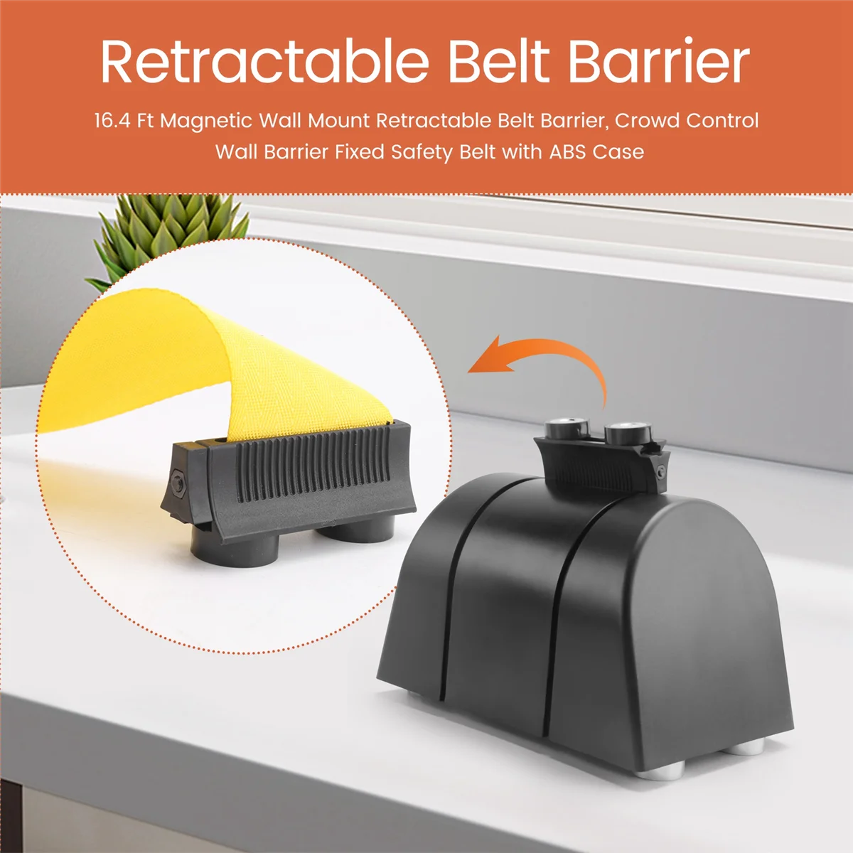 

ABFKL 16.4 Ft Magnetic Wall Mount Retractable Belt Barrier, Crowd Control Wall Barrier Fixed Safety Belt with ABS Case