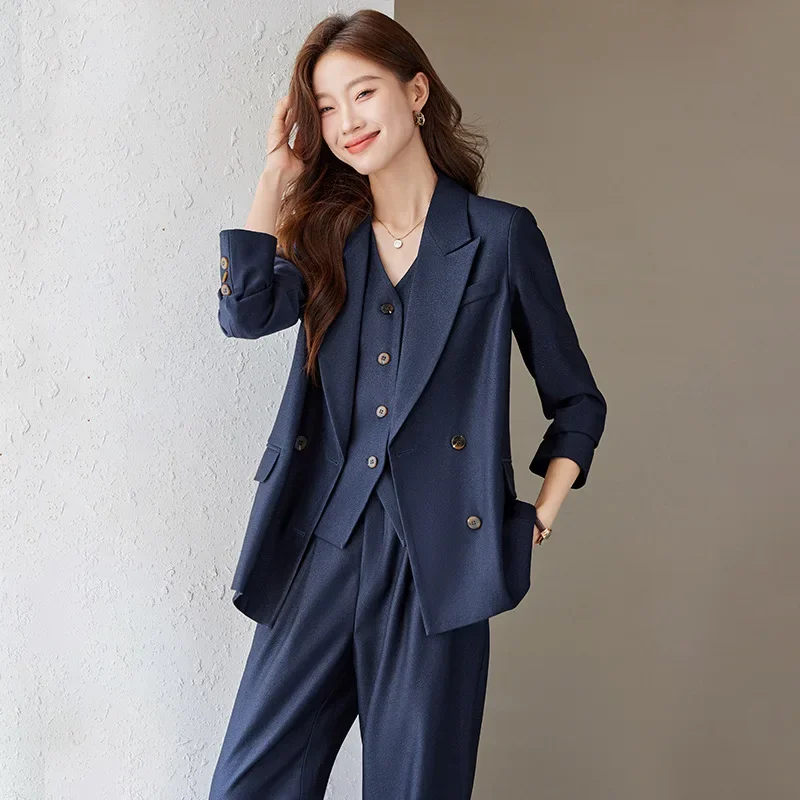 Set completo da donna pop 2024 Abito casual doppiopetto da donna taglie forti Pantaloni formali eleganti Set da 2 pezzi (Top + Pantaloni)