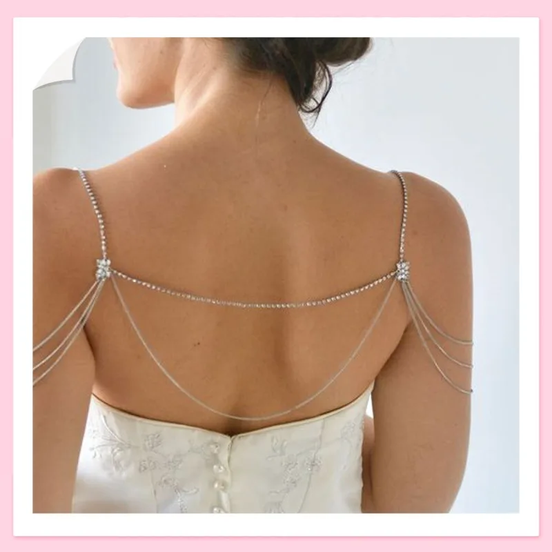 

Свадебная многослойная цепочка на тело с кристаллами, цепочка на ключицы, цепочка на плечо