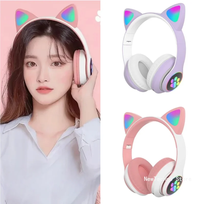 JST-28 Wireless Headphones Cat Ears Bluetooth Earphones Stereo Music Earbuds Bluetooth Sports Gaming Headset with Mic for Phones