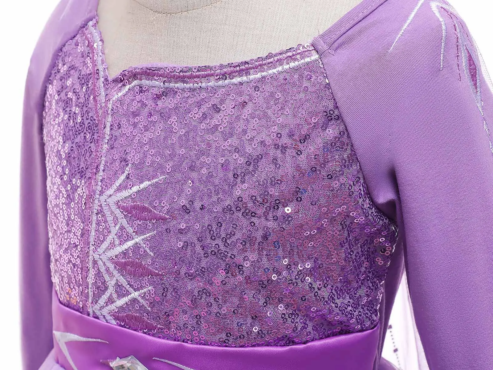 Mädchen Schneekönigin Lila Kleid Pailletten Langarm Farbverlauf Tüll Schleppkleid Kinder Elsa Kostüm für Geburtstag Halloween – Detail 9