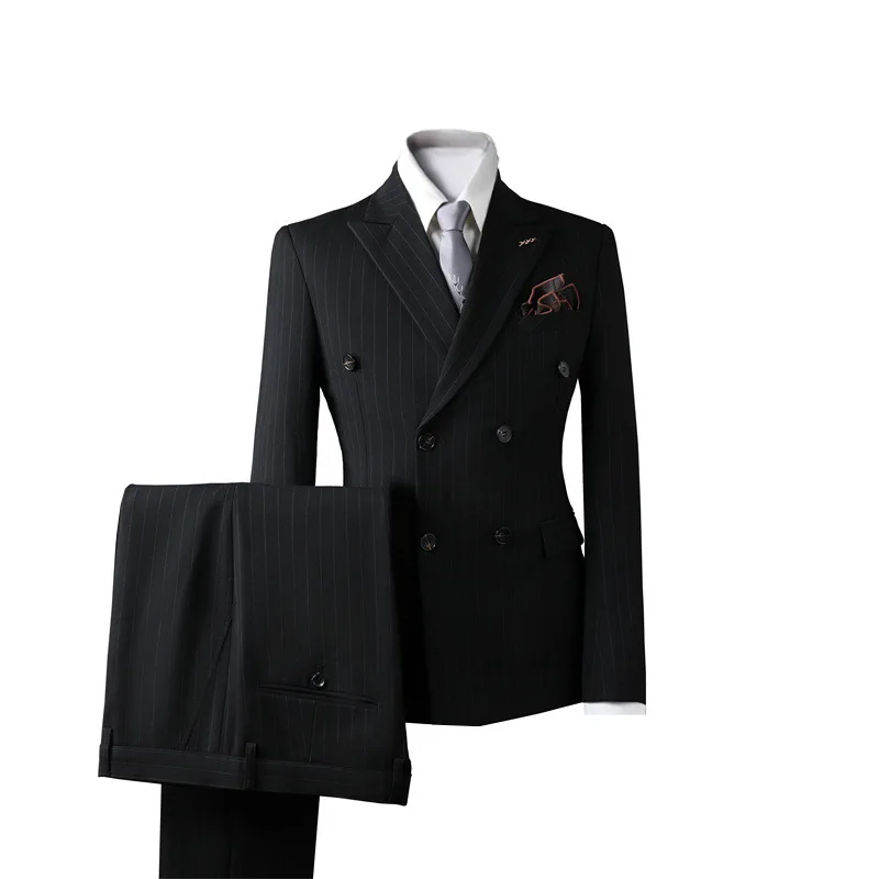 (46) Custom 2024 Double-breasted Striped Suit for Men, Groom's Suit, Business Slim Suit, Formal Wear