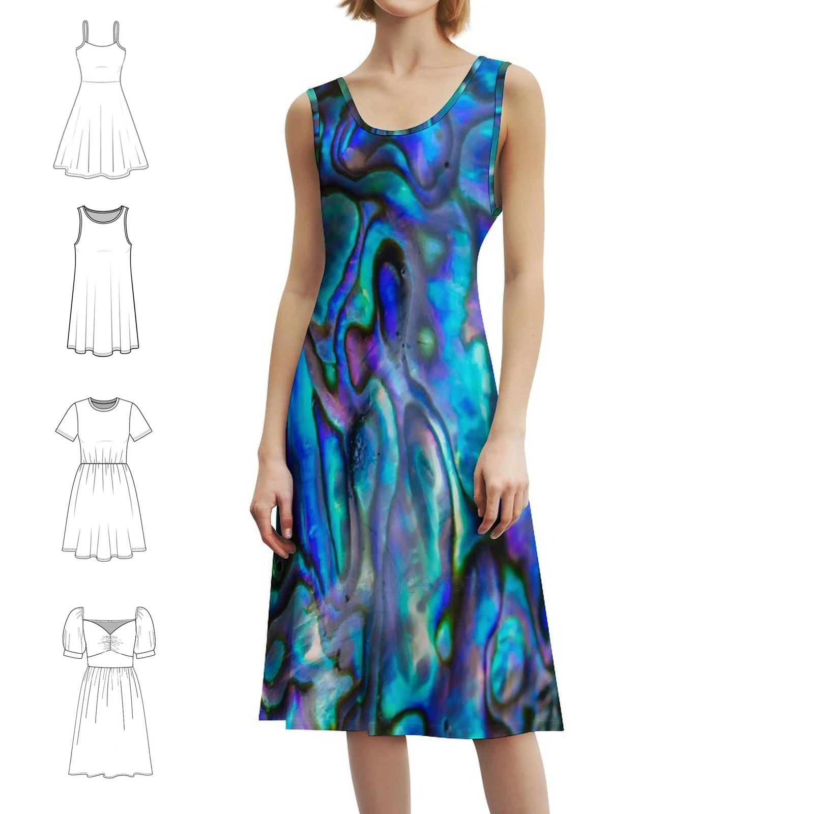 مجردة باوا شل الملمس نمط مصقول باوا شل البوهيمي أكمام فستان متعدد طباعة شاطئ عطلة فستان الحفلات جديد