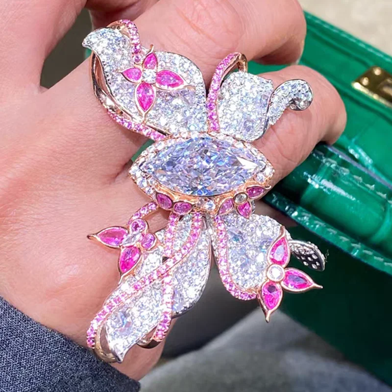 

KQDANCE Luxury 925 Sterling Silver Marquise Cut Diamond Wedding Butterfly Statement Ring Fine Jewelry For Women