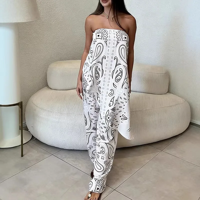 

2026 Spring/Summer New Fashion Printed Strapless Casual Resort Style Pants Set