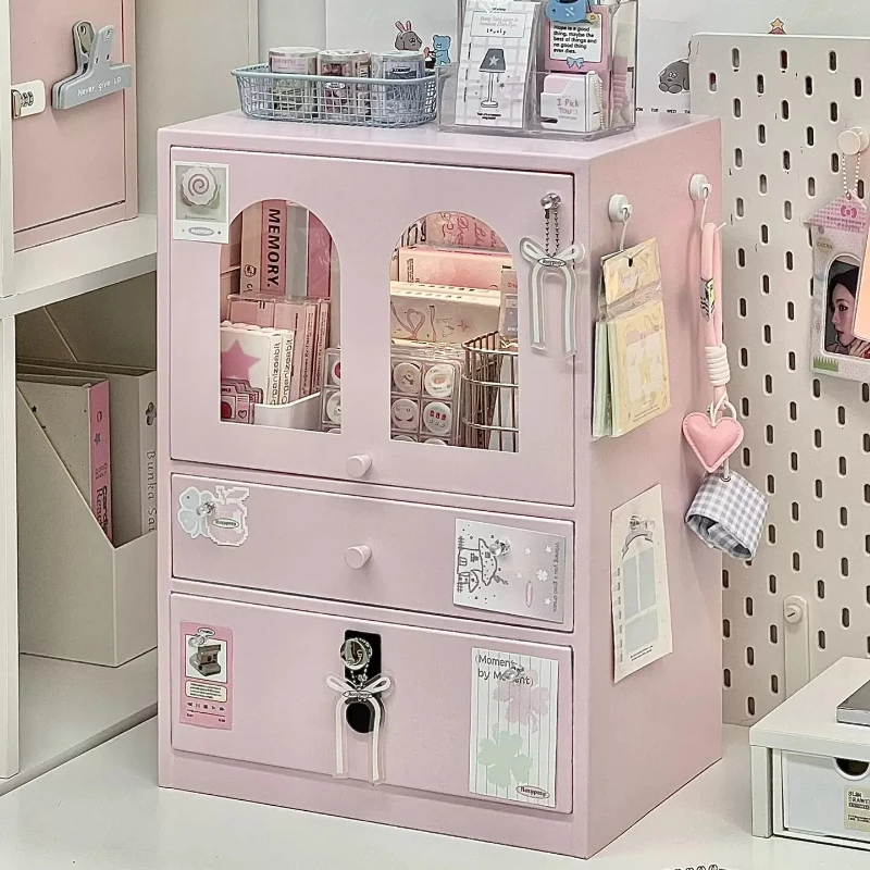 

Desktop Metal Storage Cabinet with Lock Office File Rack Student Dormitory Multifunctional Storage Box Instagram Organizer Rack