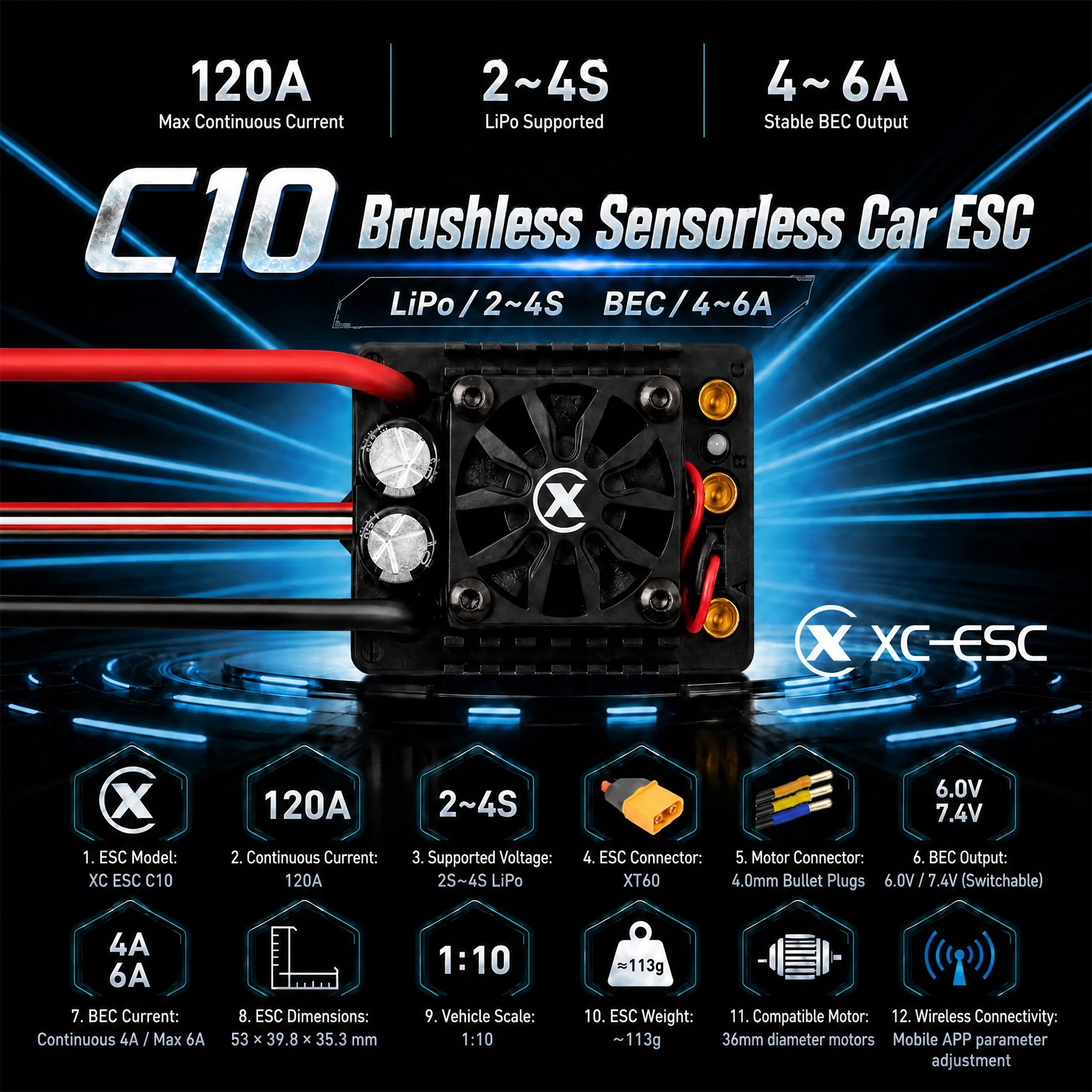 controlador-electronico-de-velocidad-esc-xc-para-coche-rc-1-8-1-10-esc-80a-2-4s-120a-2-4s-160a-3~6s-inalambrico-para-esc-sin-escobillas-rc-1-8-1-7-n