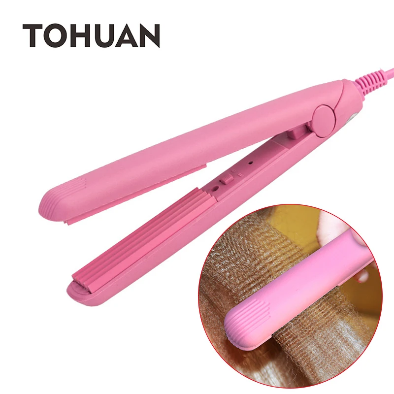 

TOHUAN Pink Mini Fluffy Hair Crimp Iron Ceramic Hair Straightener Iron Hair Crimper Small Corrugated Iron Chapinha Hairstyle