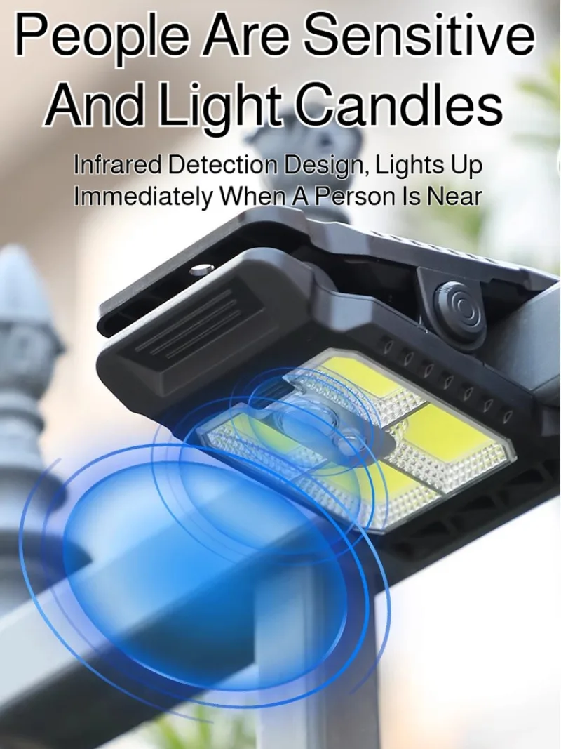 Solarbetriebene Clip-on-Leuchte, Außenhofleuchte, Haushaltszaunleuchte, Bewegungsmelderleuchte, Gartenbalkon mit hoher Helligkeit