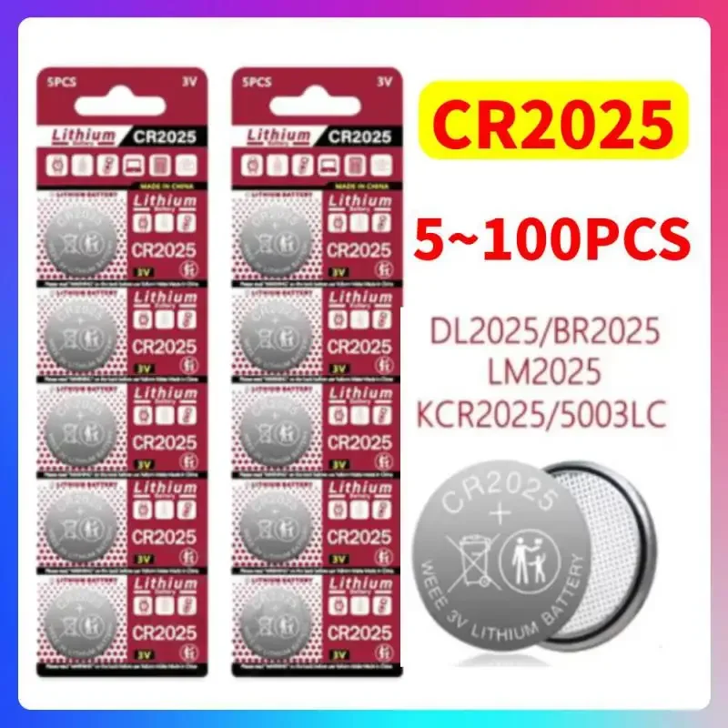 100/50PCS 3V CR2025 Battery CR 2025 3V Lithium Battery DL2025 BR2025 KCR2025 For Car Remote Control Watch Button Coin Cells