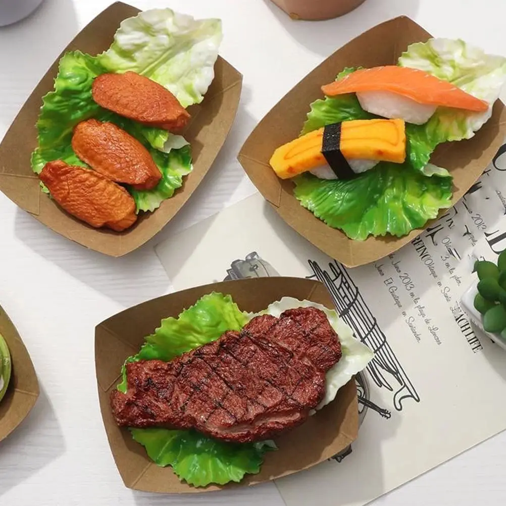 

50 Pcs Kraft Paper Snack Plates Food Tray French Fries Cookies Beans Dessert Party Baked Fried Environmental Degradable