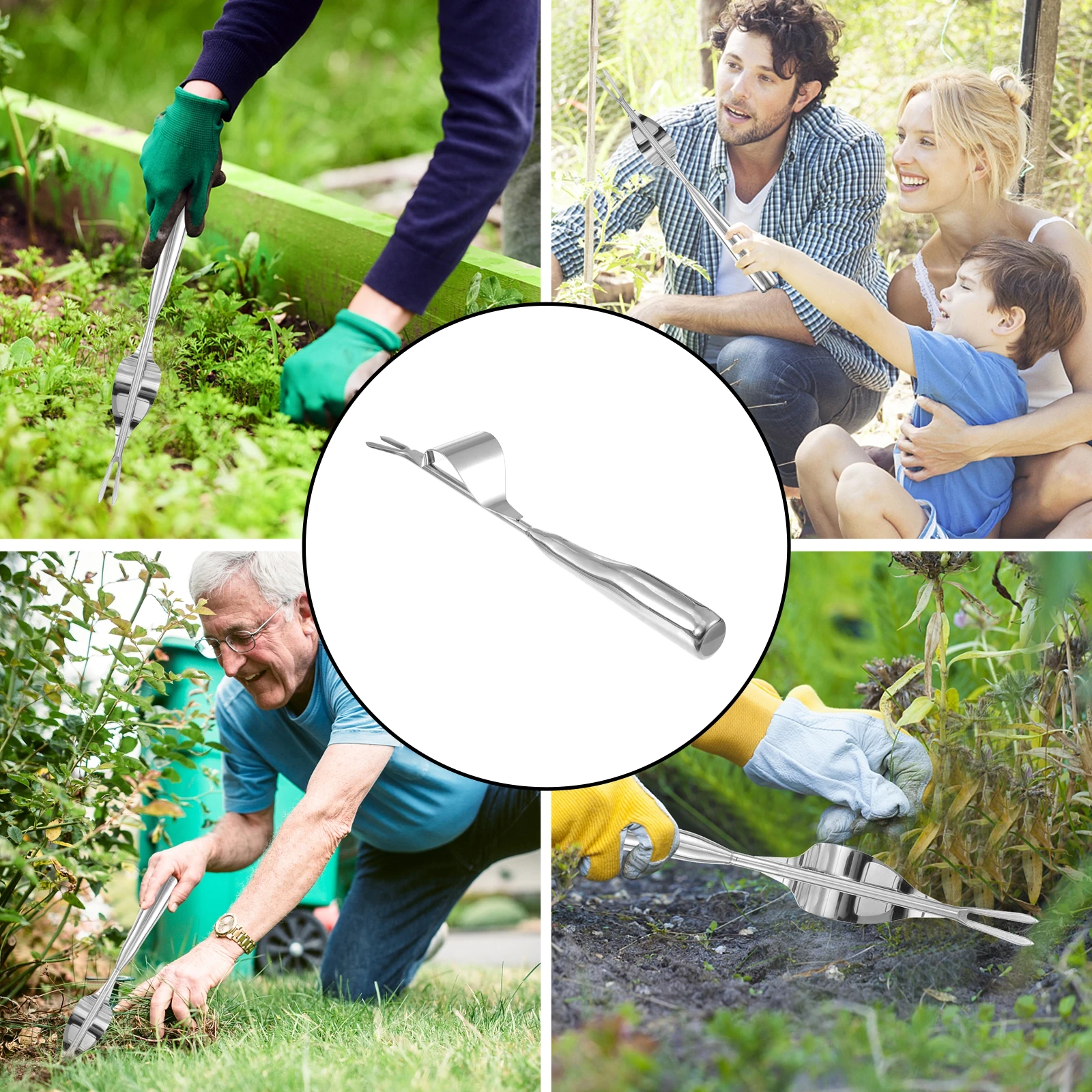

Stainless Steel Weeding Fork Sturdy Root Remover Tool Handheld Garden Extractor for Lawn Courtyard Manual Portable Weeding