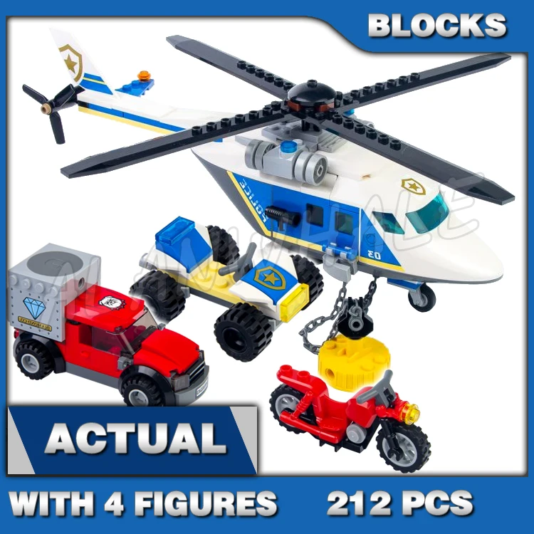 

212pcs City Cop Helicopter Chase Working Magnet Chain Getaway Truck ATV 11532 Building Block Toys Compatible With Model